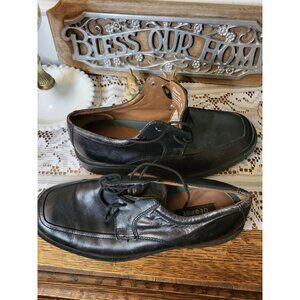 George Men's Vintage 90's Black Leather Oxford Shoes 9 Square Toe Preppy Retro